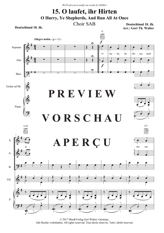 Produktgalerie: Seite 2 von 3 O laufet, ihr Hirten , , (Gemischter Chor SAB, Gitarre + Klavier)