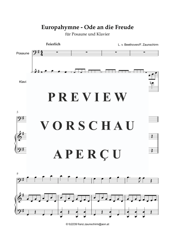 Produktgalerie: Seite 2 von 8 Europahymne - Ode an die Freude, , Posaune und Klavier