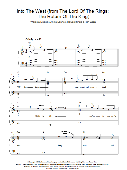 Produktbild zu: Into The West (from The Lord Of The Rings: The Return Of The King)