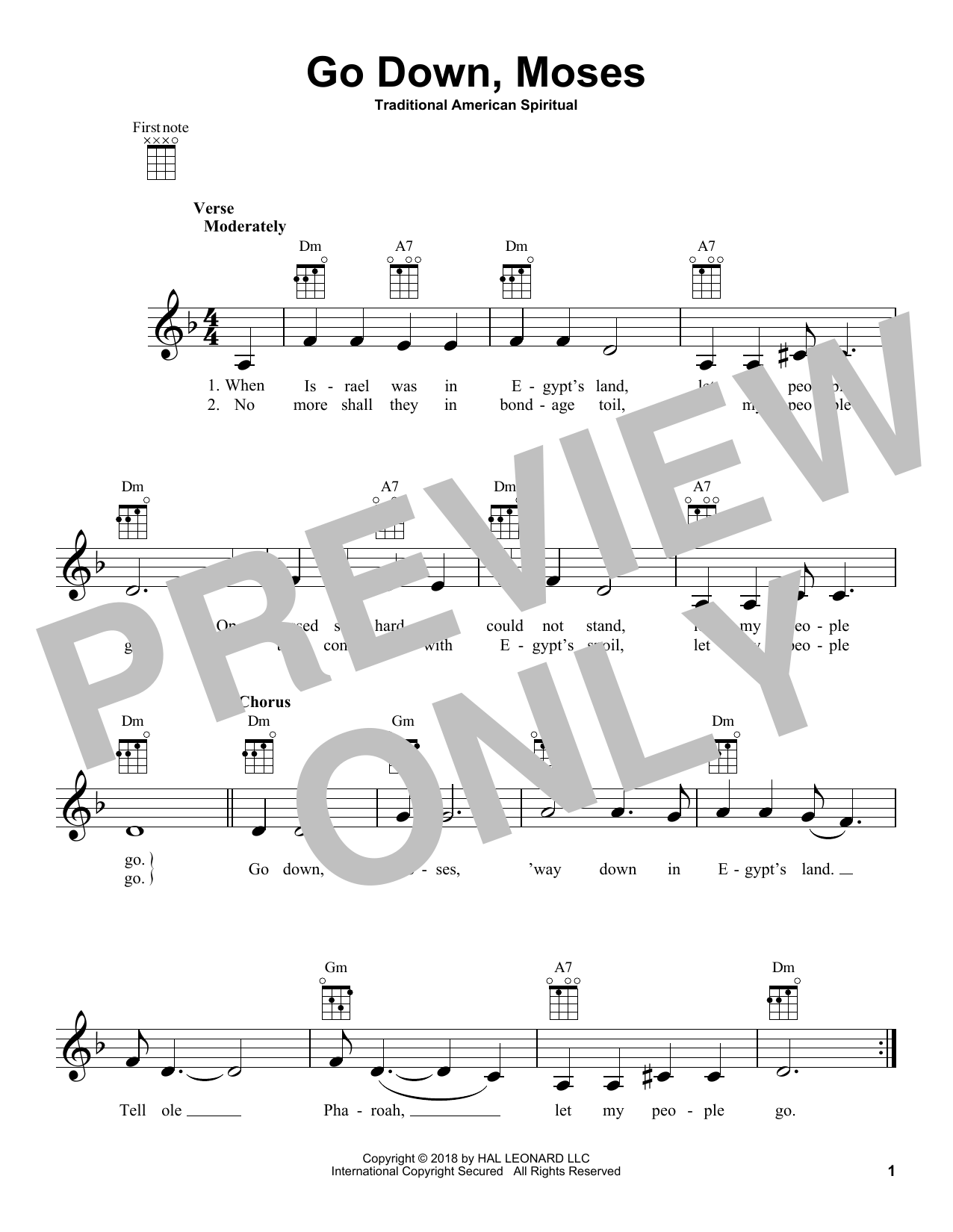 Product gallery: Page 1 of 1 Go Down, Moses, Traditional American Spiritual