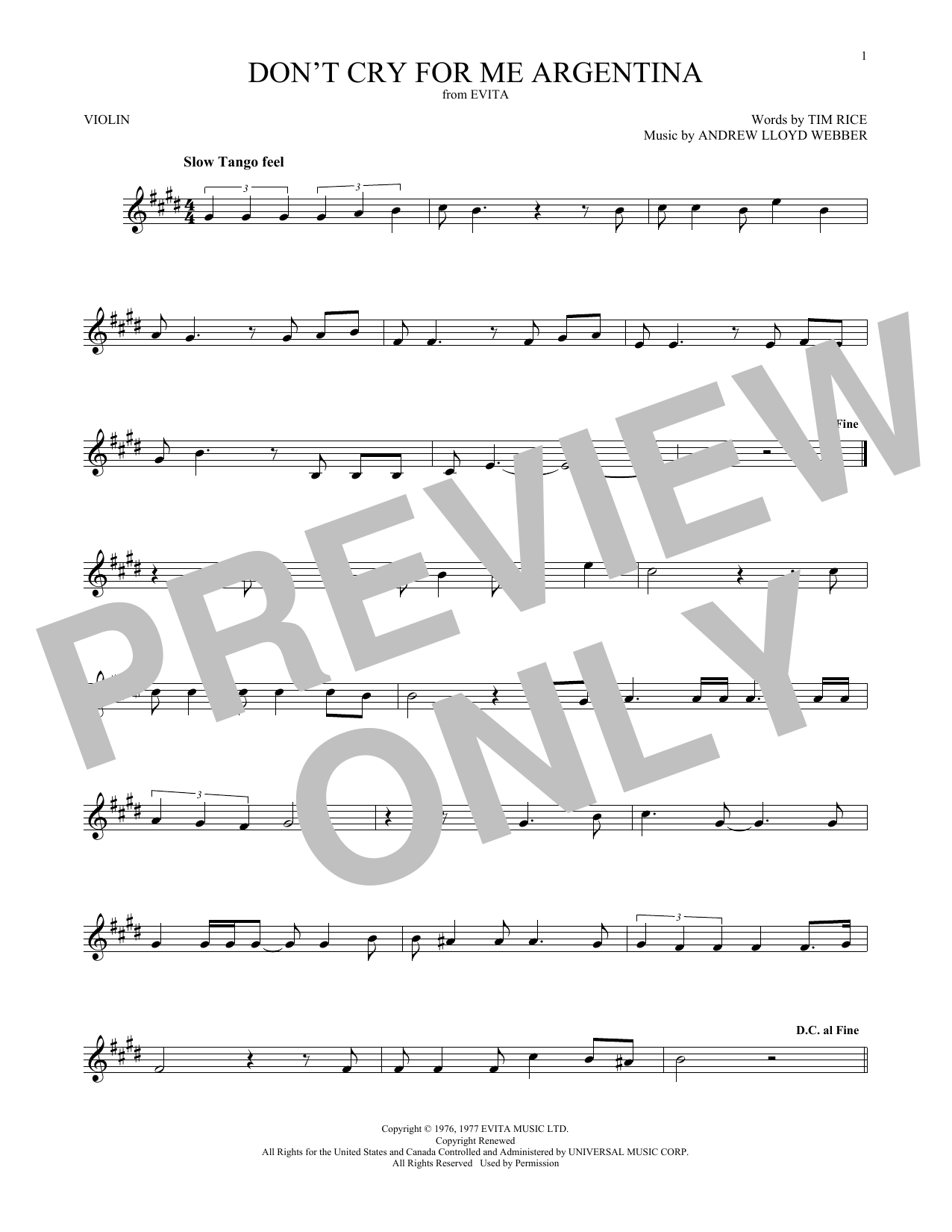 Product gallery: Page 1 of 1 Don't Cry For Me Argentina, Andrew Lloyd Webber