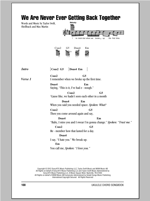 Product gallery: Page 1 of 1 We Are Never Ever Getting Back Together, Taylor Swift
