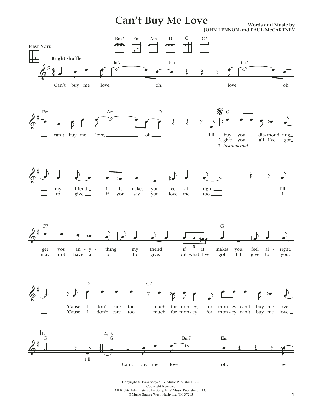 Product gallery: Page 1 of 1 Can't Buy Me Love (from The Daily Ukulele) (arr. Liz and Jim Beloff), The Beatles