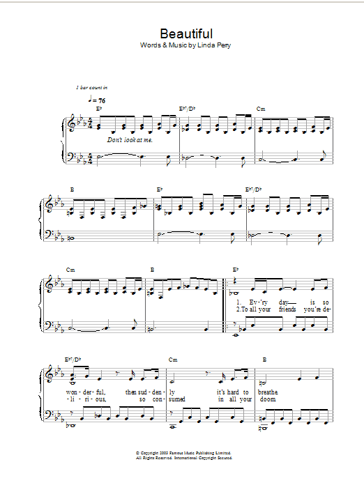 Produktgalerie: Seite 1 von 1 Beautiful, Christina Aguilera, Gesang, Gitarre, Klavier