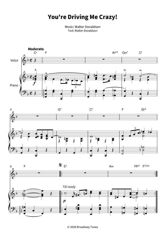 Produktgalerie: Seite 1 von 10 You´re Driving Me Crazy! - Timeless Jazz Standard - Piano-Vocal Edition with Lyrics, , Gesang und Klavier