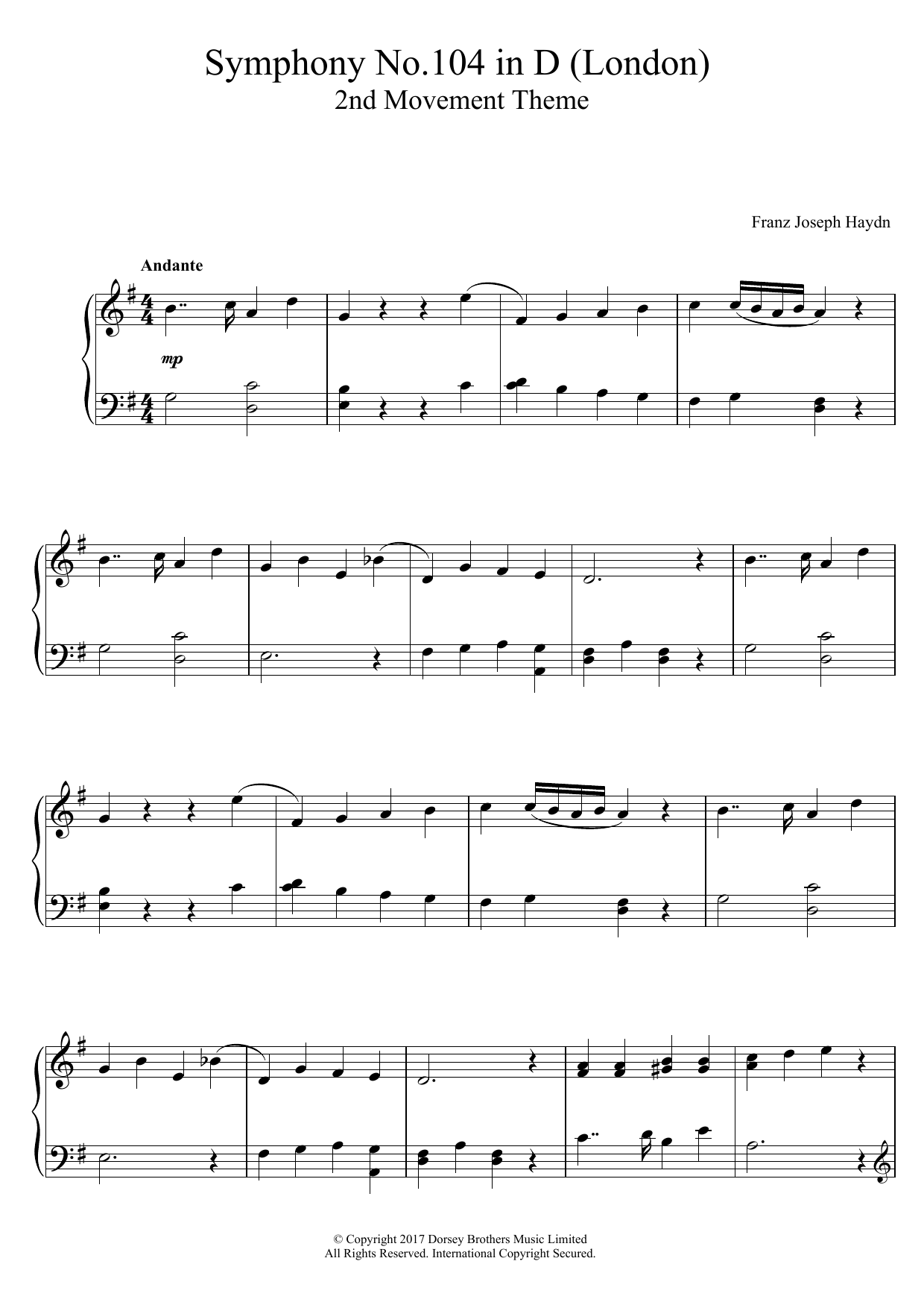 Product picture to: Symphony No.104 in D (London) 2nd Movement Theme