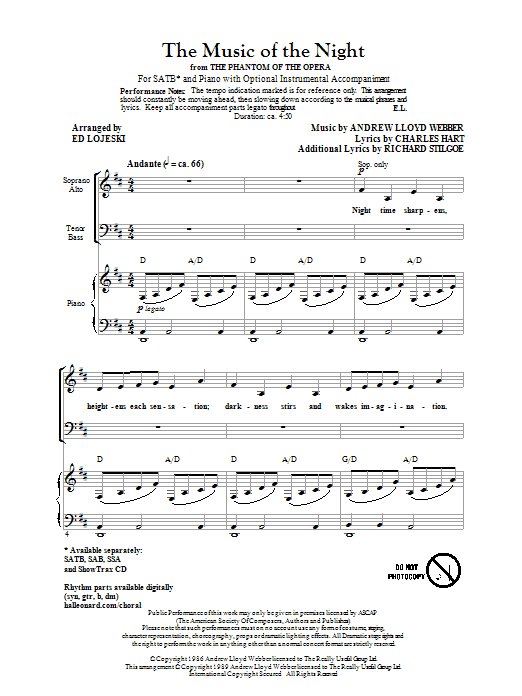 Produktbild zu: The Music Of The Night (from The Phantom Of The Opera)