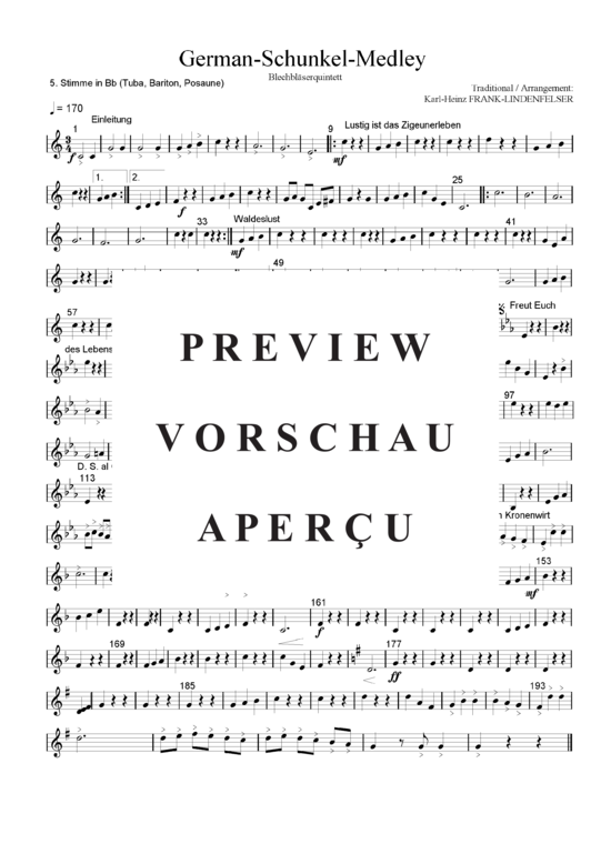Produktgalerie: Seite 21 von 21 German-Schunkel-Medley , Blasorchester Fatamo, (Blechbläser Quintett - flexible Besetzung)