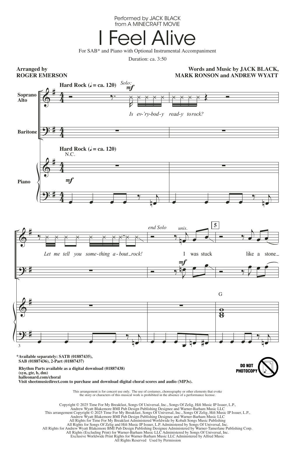 Product picture to: I Feel Alive (from A Minecraft Movie) (arr. Roger Emerson)
