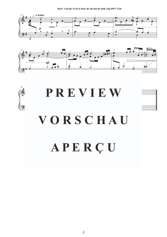Produktgalerie: Seite 3 von 3 Choral No.36 in E-Moll (Christ, der du bist der helle Tag) BWV 1120, , Klavier Solo
