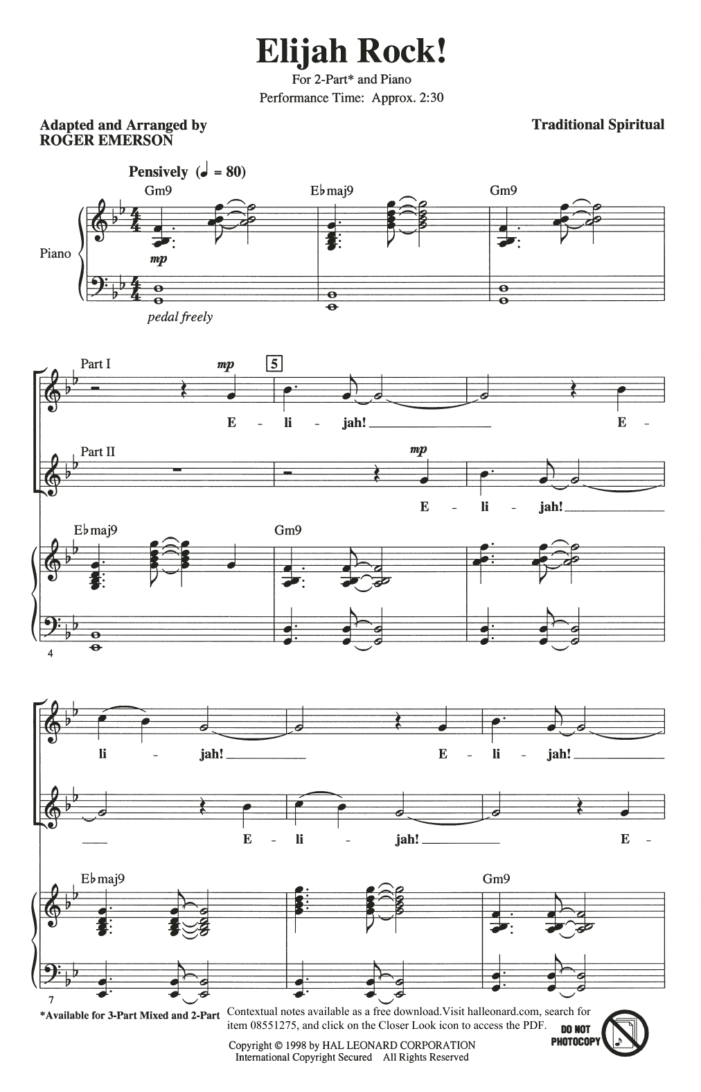Product picture to: Elijah Rock (arr. Roger Emerson)