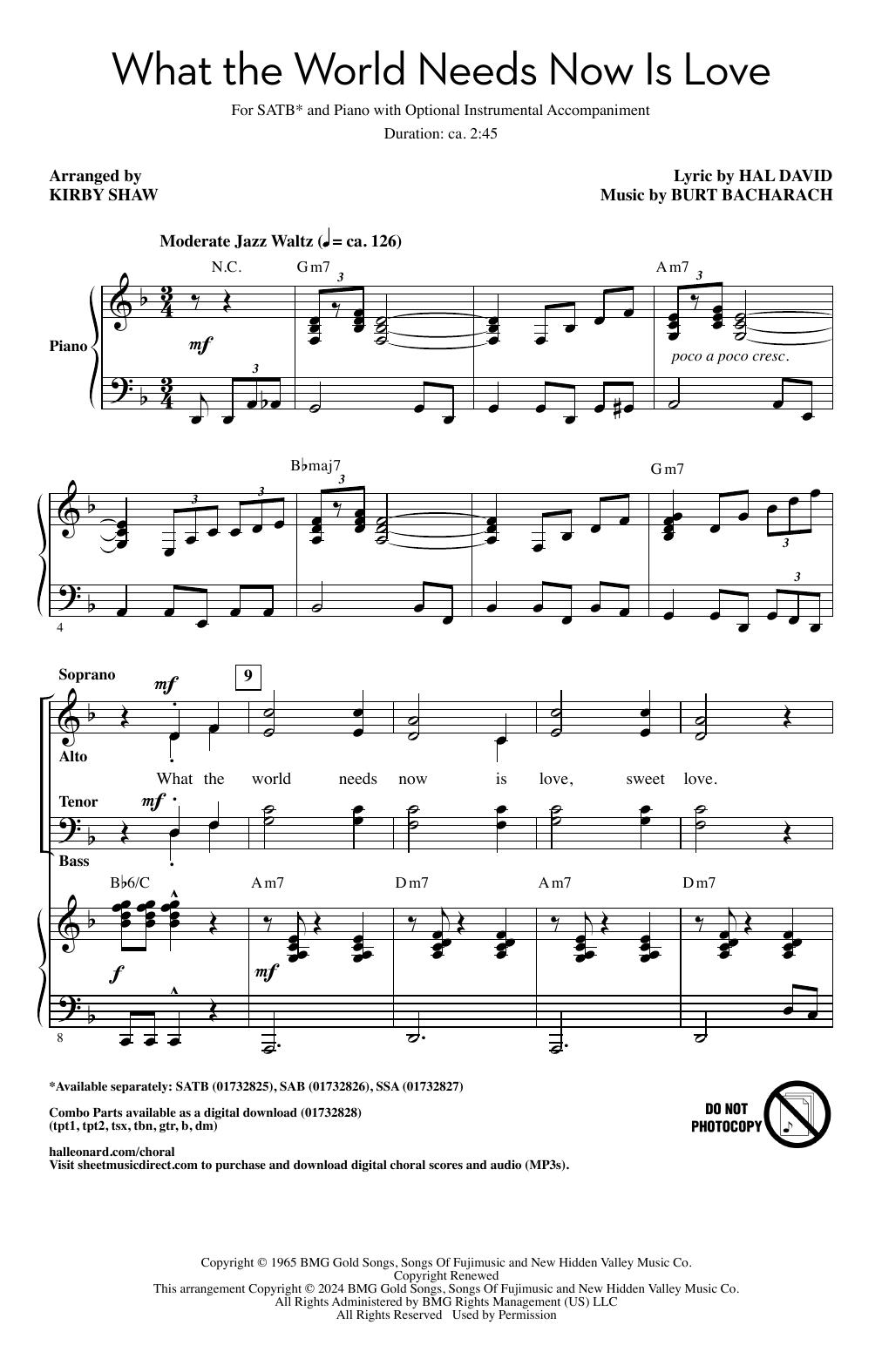 Produktbild zu: What The World Needs Now Is Love (arr. Kirby Shaw)