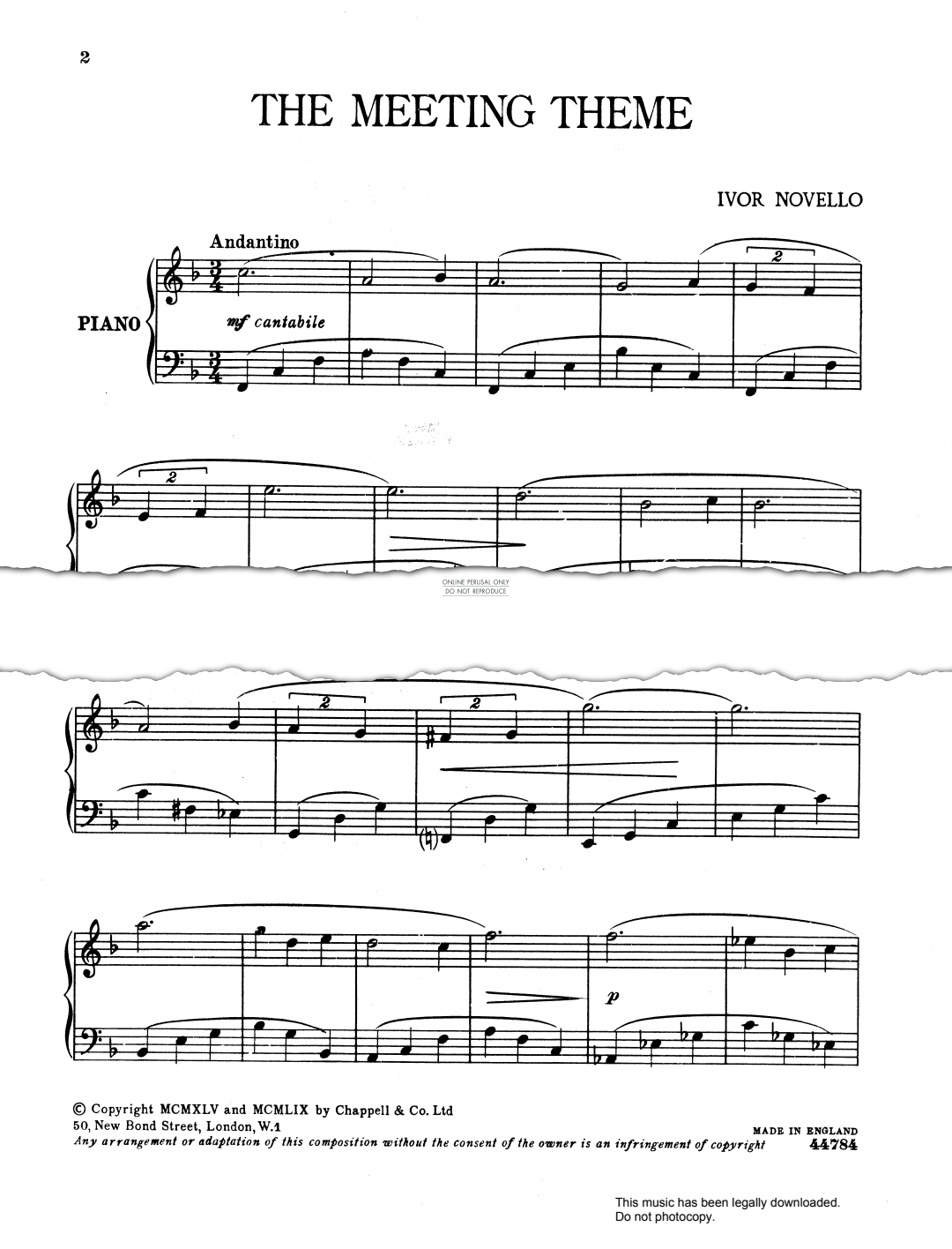 Produktbild zu: The Meeting Theme (from 'Perchance To Dream')