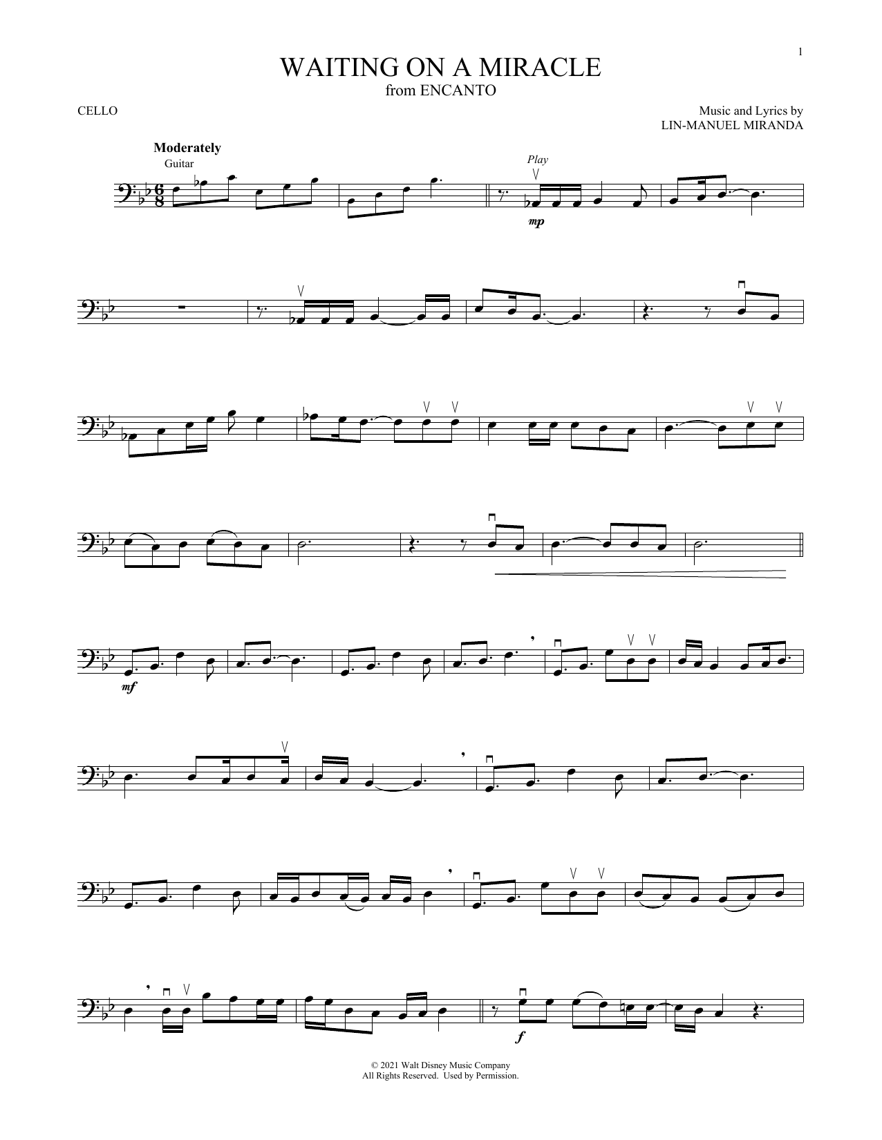 Produktgalerie: Seite 1 von 1 Waiting On A Miracle (from Encanto), Lin-Manuel Miranda, Violoncello