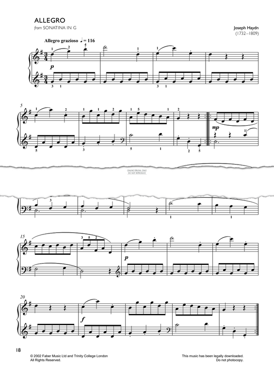 Produktgalerie: Seite 1 von 1 Allegro (from 'Sonatina In G'), Joseph Haydn, Klavier