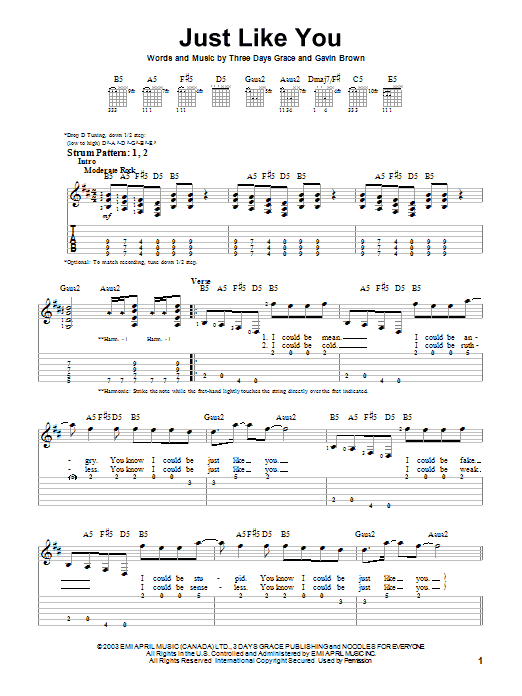 Produktgalerie: Seite 1 von 1 Just Like You, Three Days Grace, Gitarre