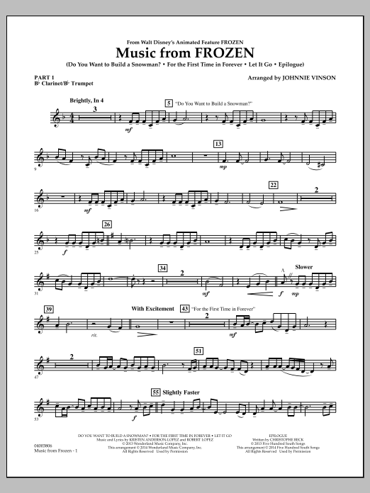 Produktbild zu:  Music from "Frozen" - Pt.1 - Bb Clarinet/Bb Trumpet - Johnnie Vinson