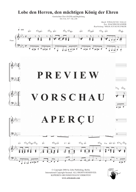gallery: Lobe den Herren, den mächtigen König der Ehren EG 316, 317 / GL 392, , Gemischter Chor und Klavier