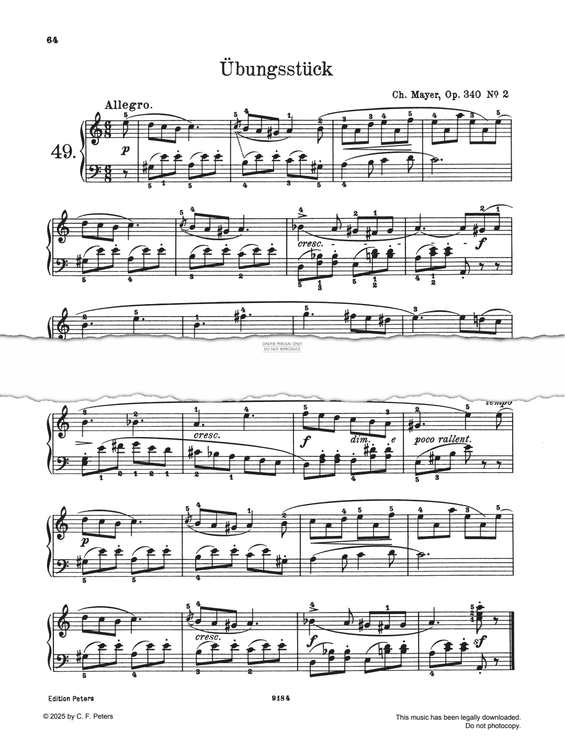 Produktgalerie: Seite 1 von 1 Übugsstück, Op. 340, Nr. 2, Charles Mayer, Klavier