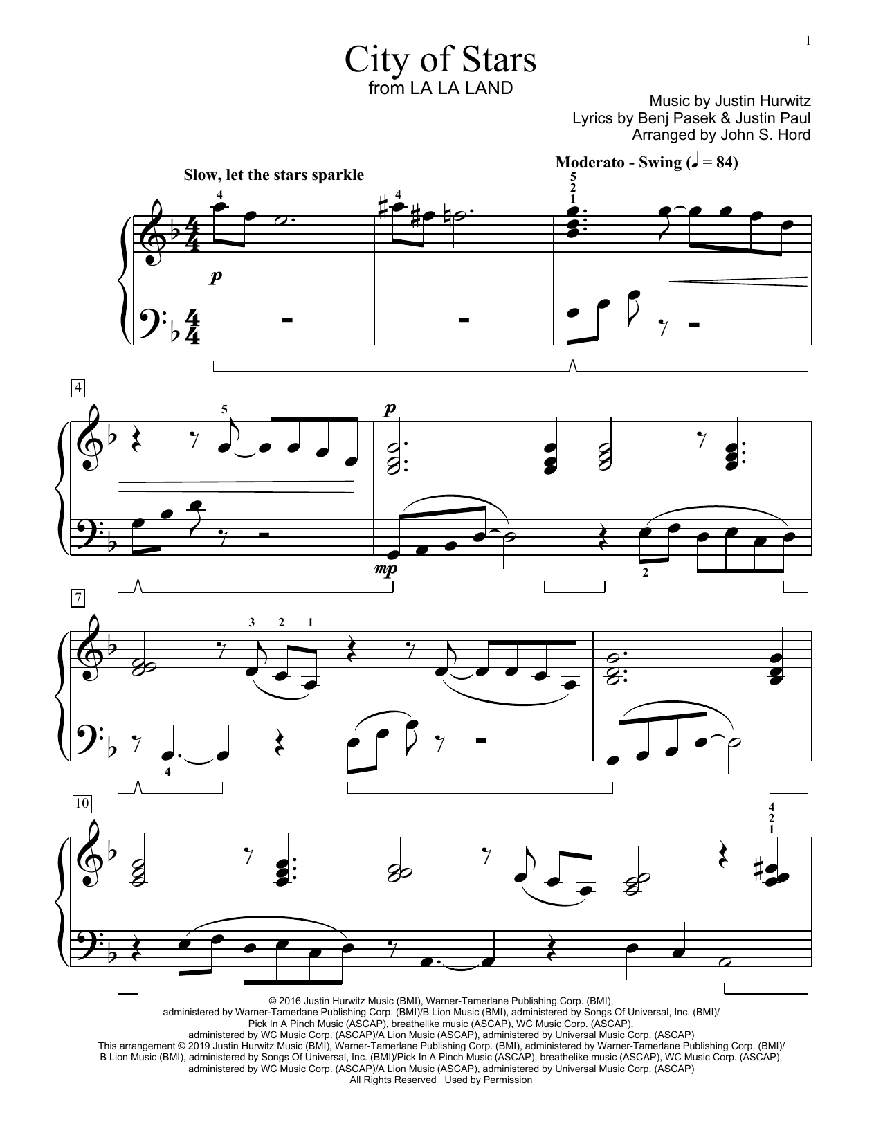 Produktbild zu: City Of Stars (from La La Land) (arr. John S. Hord)