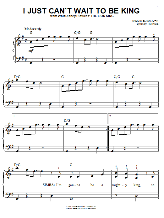 Produktbild zu: I Just Can't Wait To Be King (from The Lion King)