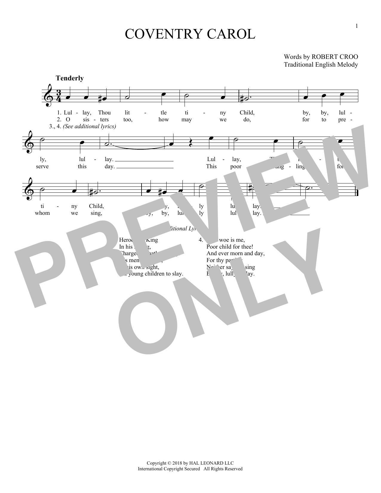 Product picture to:  Coventry Carol - Traditional English Melody