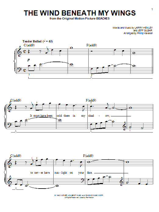Product picture to: The Wind Beneath My Wings (arr. Phillip Keveren)