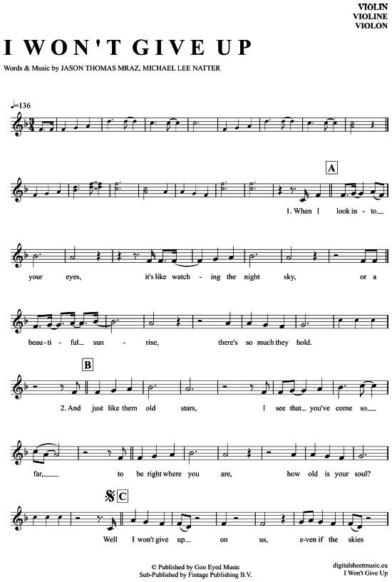 Product gallery: Page 1 of 4 I won´t give up , Mraz, Jason, (violin)
