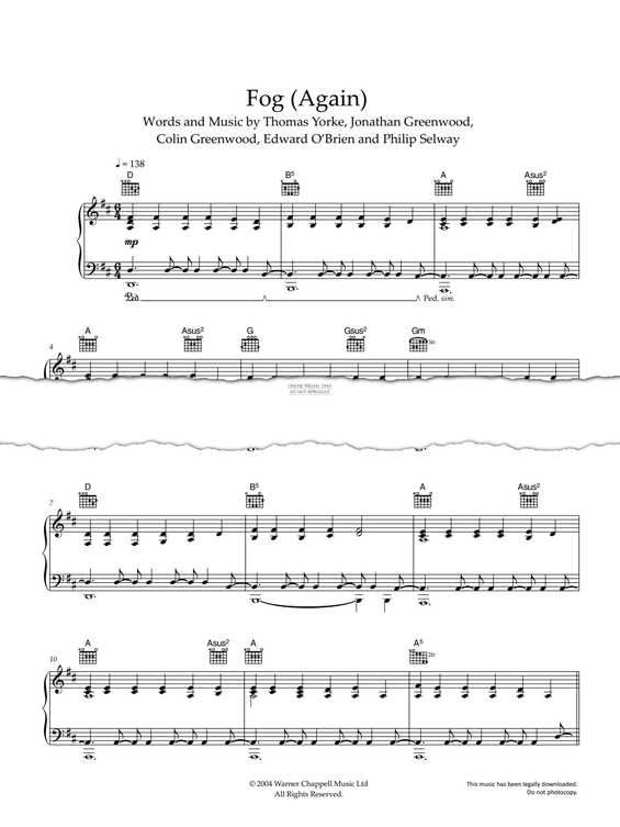 Produktgalerie: Seite 1 von 1 Fog (Again), Radiohead, Gesang, Gitarre, Klavier