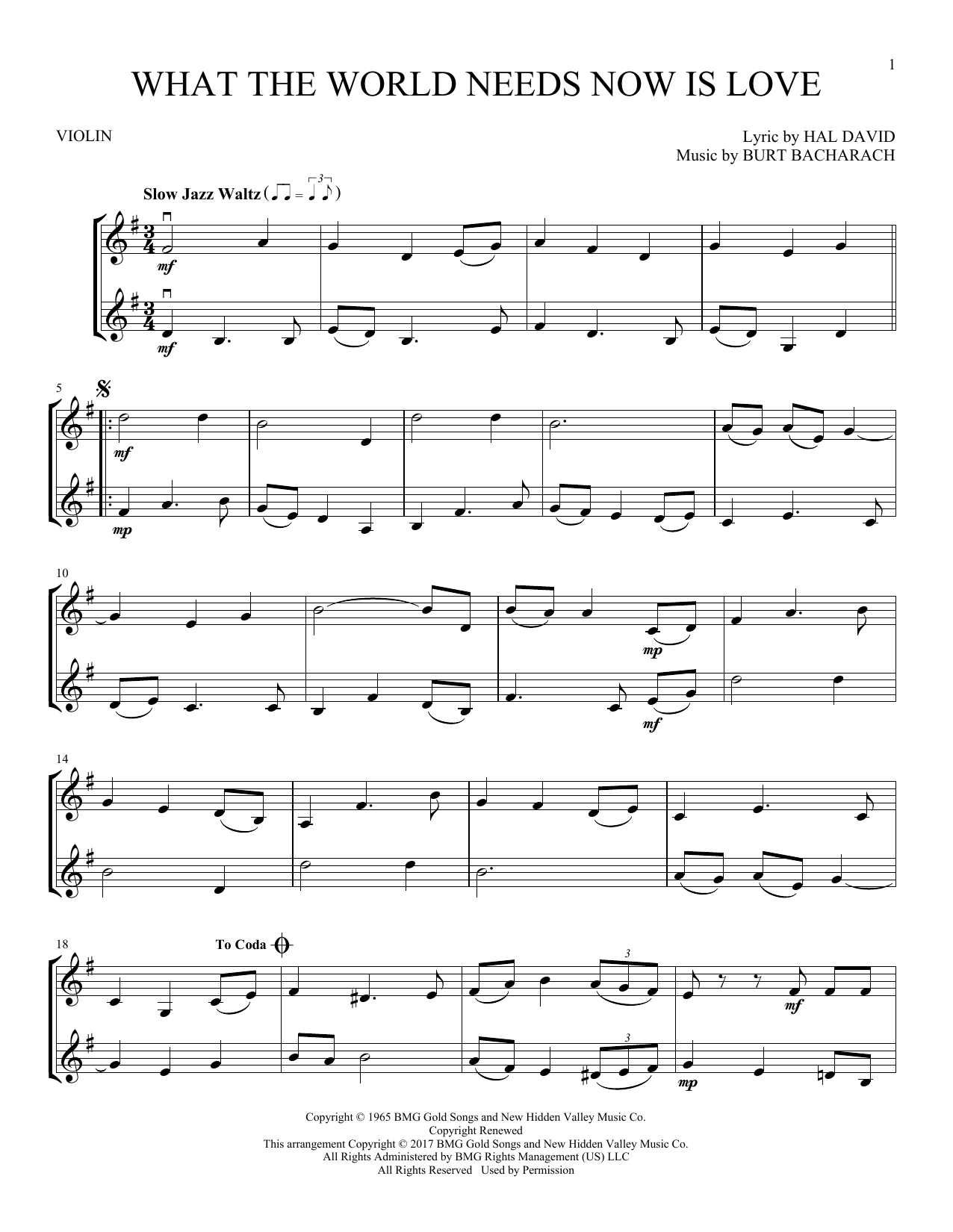 Product gallery: Page 1 of 1 What The World Needs Now Is Love, Bacharach & David