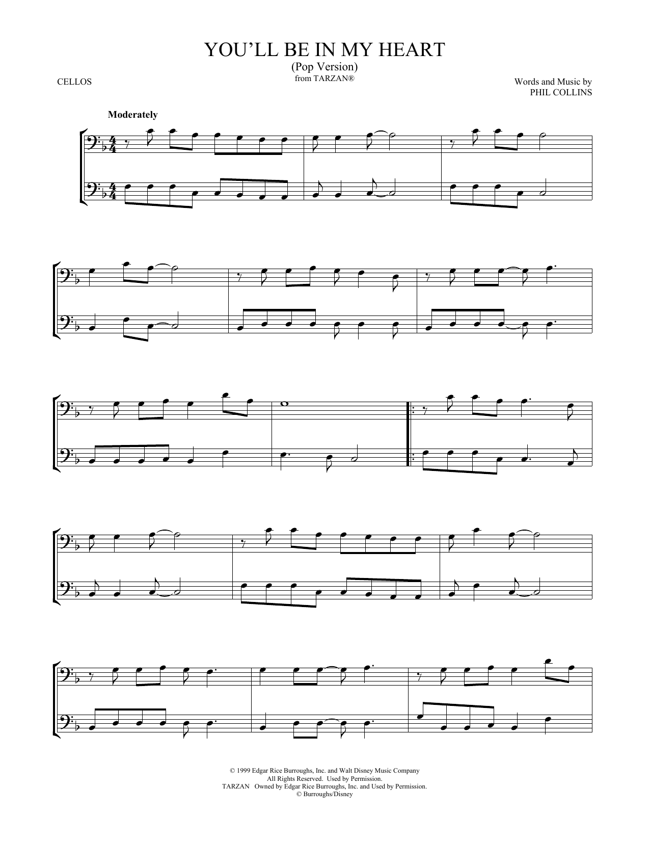 Produktgalerie: Seite 1 von 1 You'll Be In My Heart (Pop Version) (from Tarzan), Phil Collins, Violoncello