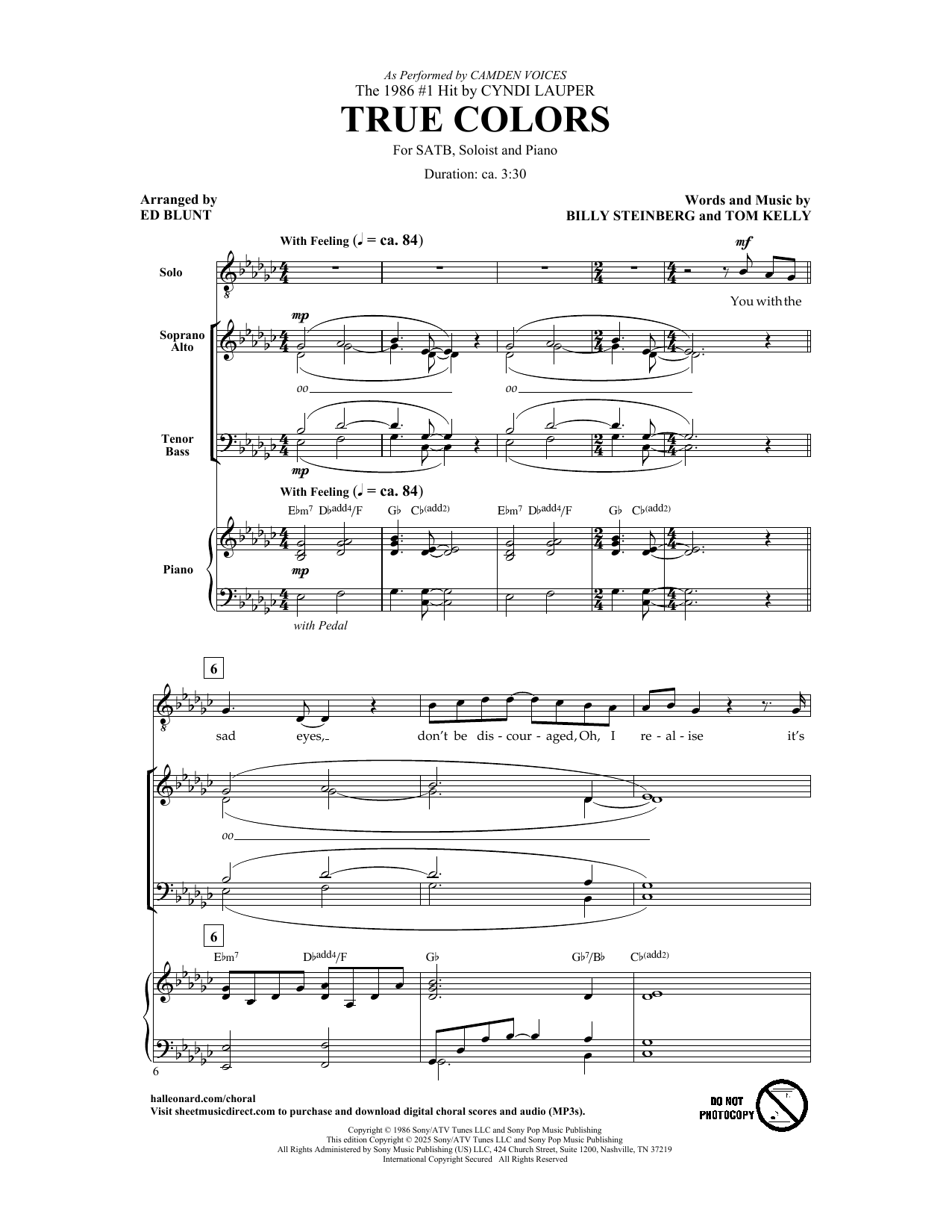 Produktgalerie: Seite 1 von 1 True Colors (arr. Ed Blunt), Cyndi Lauper, Chor