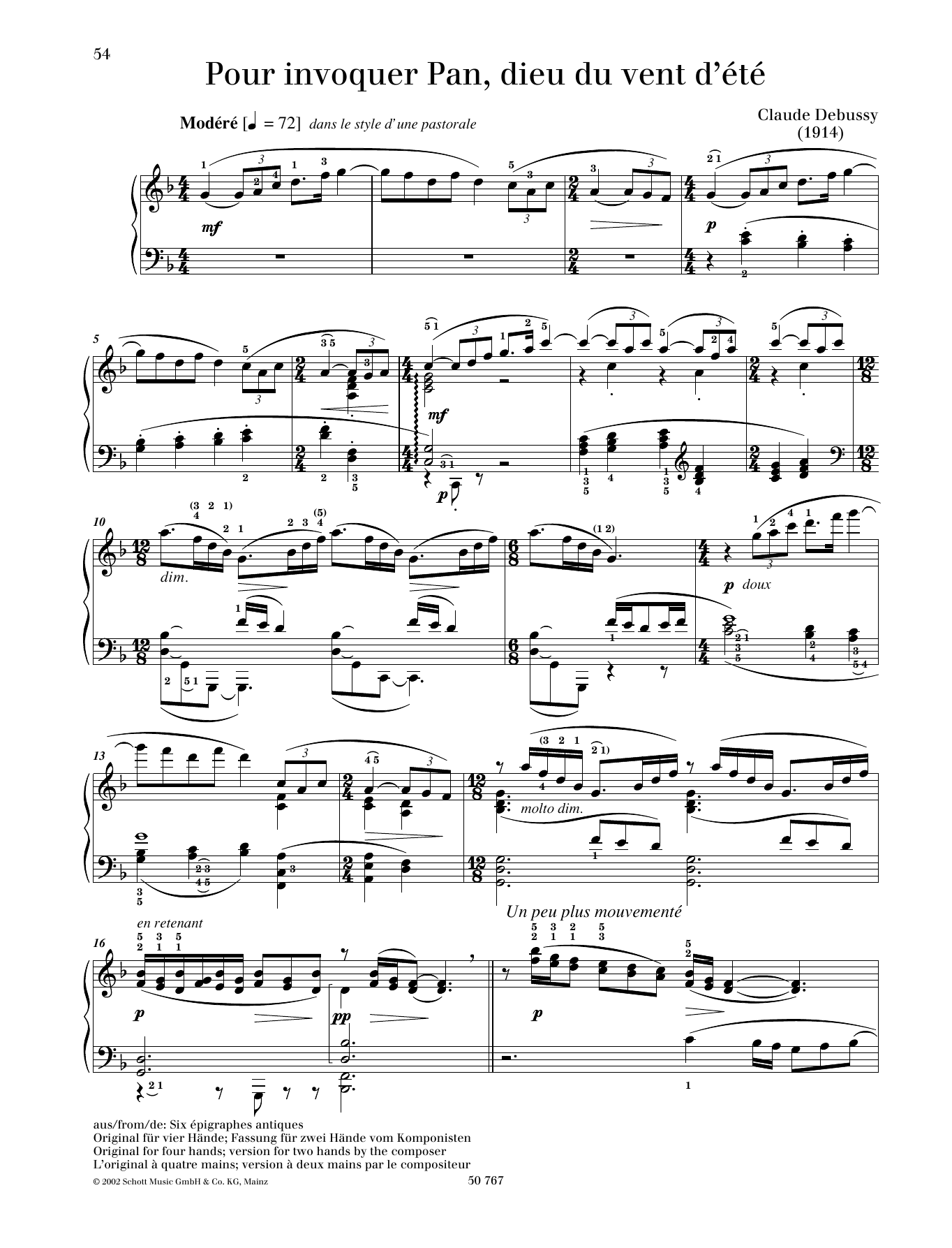 Product gallery: Page 1 of 1 Pour Invoquer Pan, Dieu Du Vent D'ete, Claude Debussy