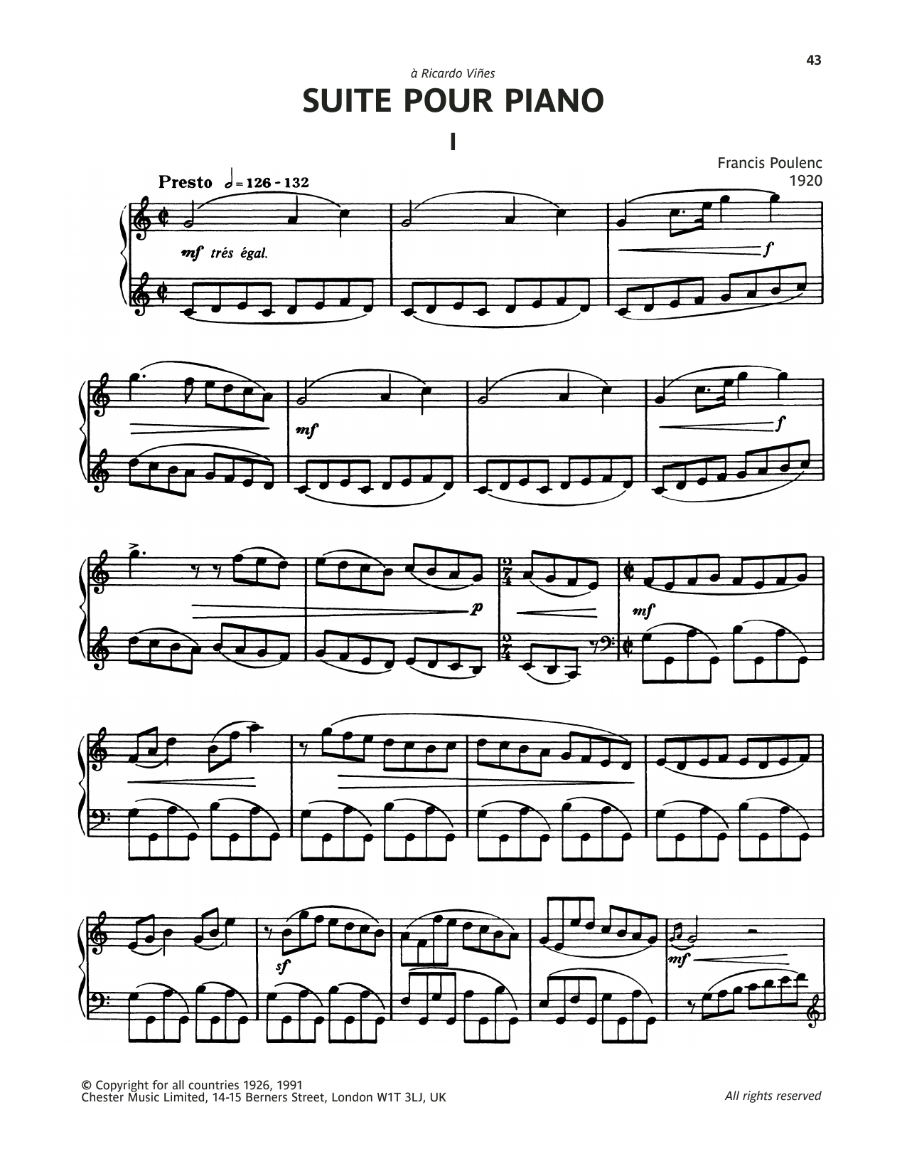 Product gallery: Page 1 of 1 Suite For Piano - I. Presto, Francis Poulenc