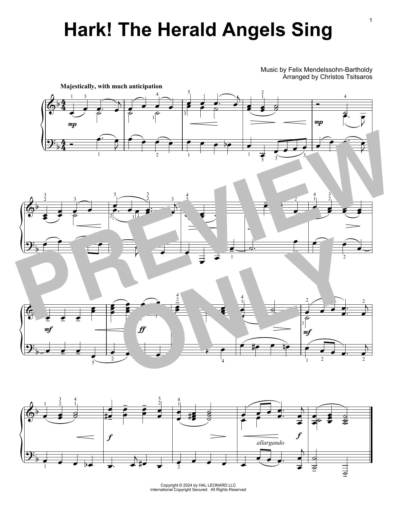Produktgalerie: Seite 1 von 1 Hark! The Herald Angels Sing (arr. Christos Tsitsaros), William H. Cummings, Klavier