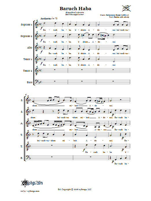 Product gallery: Page 1 of 1 Baruch Haba (Blessed be all who come), Salamone Rossi