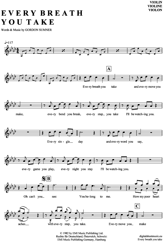 Product gallery: Page 1 of 4 Every breath you take , Police, The, (violin)