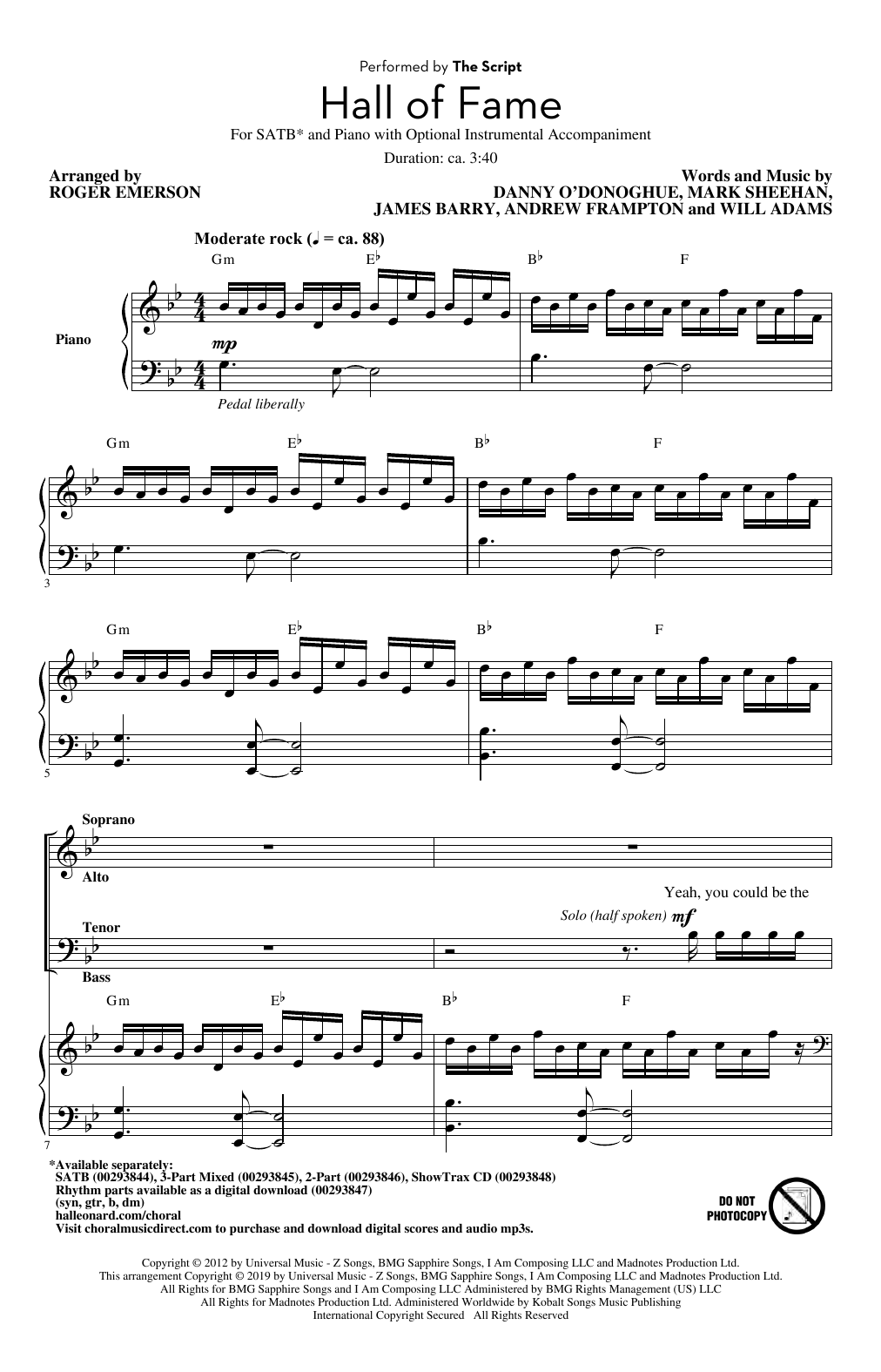 Produktgalerie: Seite 1 von 1 Hall Of Fame (feat. Will.I.Am) (arr. Roger Emerson), The Script, Chor