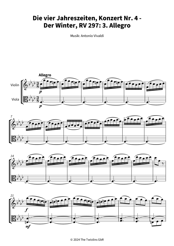 Produktgalerie: Seite 1 von 8 Die vier Jahreszeiten, Konzert Nr. 4 - Der Winter - 3. Allegro, The Twiolins, (Duett Violine + Viola)