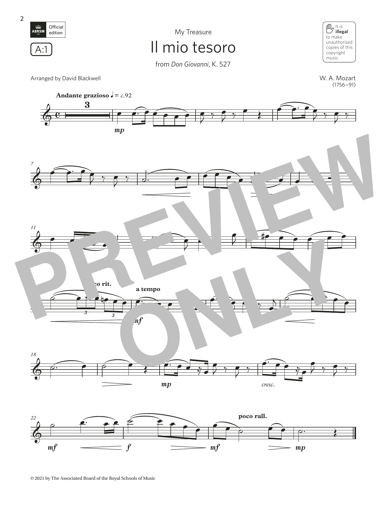 Product gallery: Page 1 of 1 Il mio tesoro (from Don Giovanni)  (Grade 3 List A1 from the ABRSM Clarinet syllabus from 2022), Wolfgang Amadeus Mozart