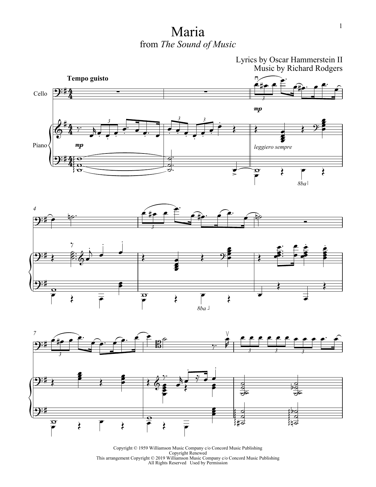 Produktgalerie: Seite 1 von 1 Maria (from The Sound of Music), Rodgers & Hammerstein, Klavier, Violoncello