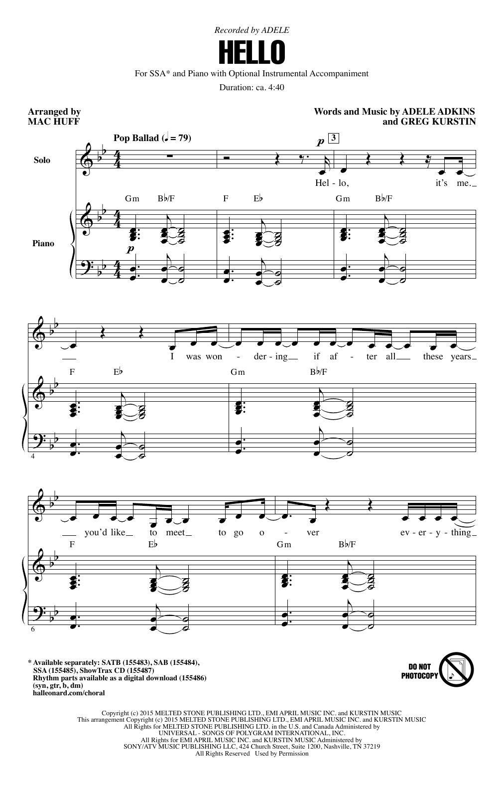Produktgalerie: Seite 1 von 1 Hello (arr. Mac Huff), Adele, Chor