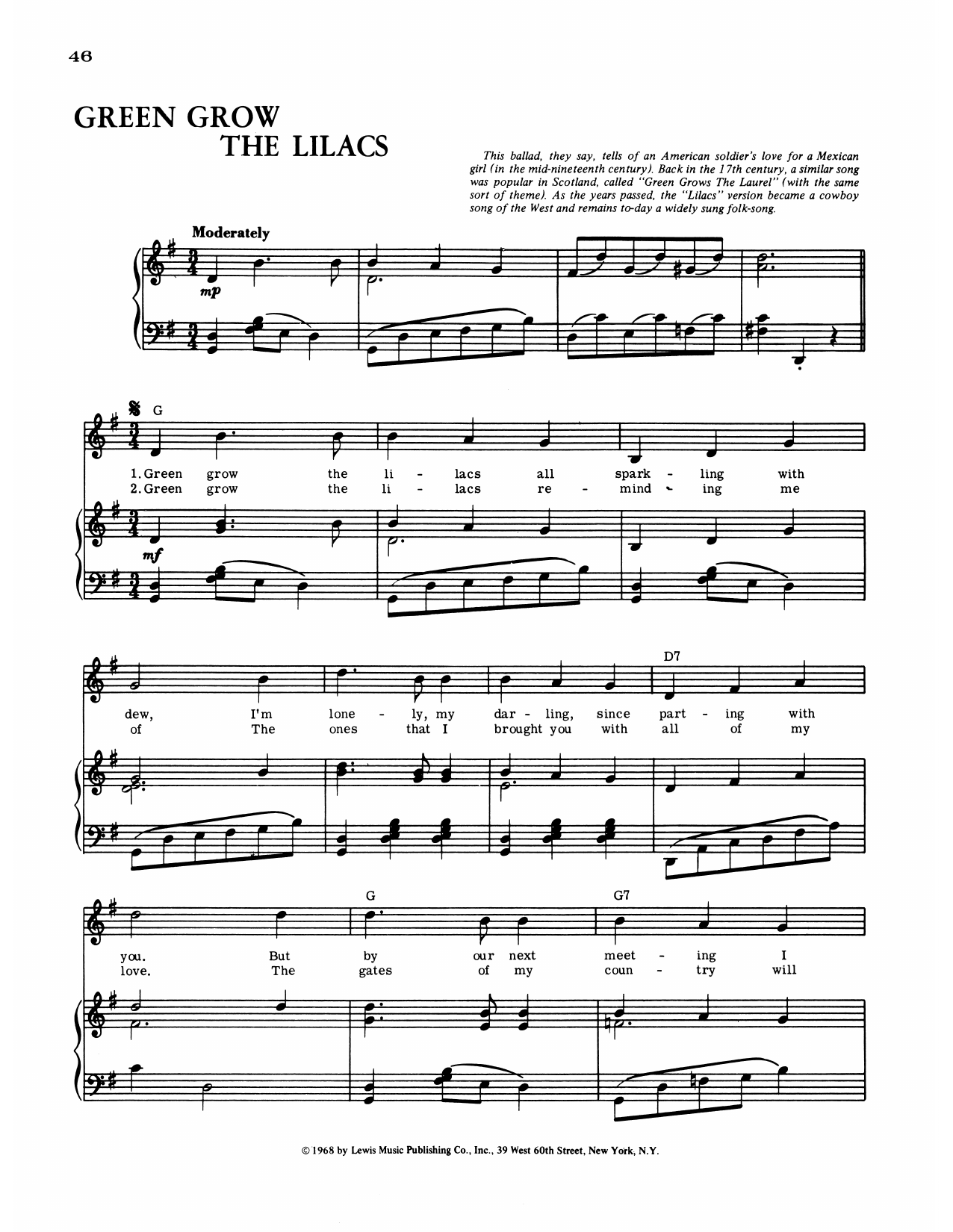 Produktgalerie: Seite 1 von 1 Green Grow The Lilacs, Folk Song, Gesang, Gitarre, Klavier