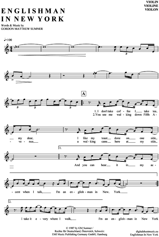 Product gallery: Page 1 of 5 Englishman in New York , Sting, (violin)