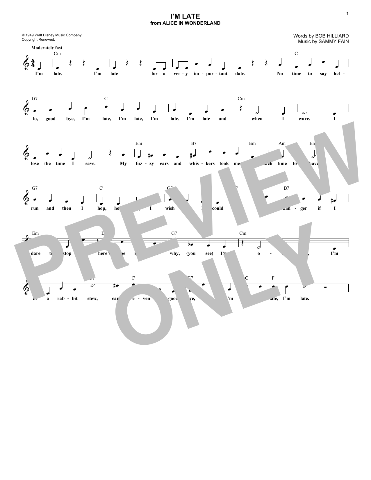 Produktbild zu: I'm Late (from Alice In Wonderland)