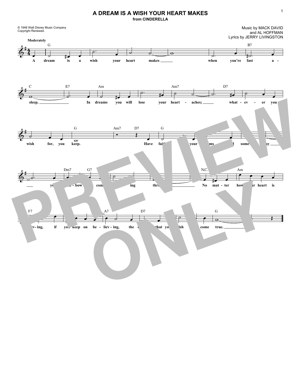 Produktbild zu: A Dream Is A Wish Your Heart Makes (from Cinderella)