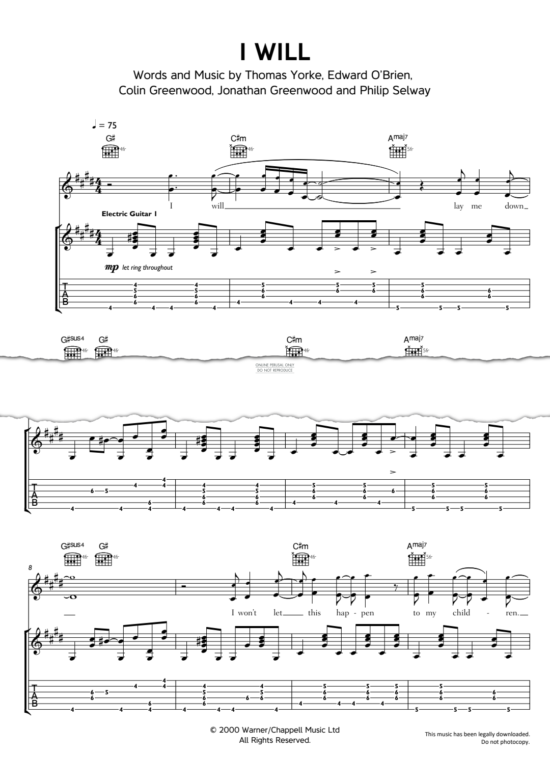 Produktgalerie: Seite 1 von 1 I Will, Radiohead, Gesang, Gitarre