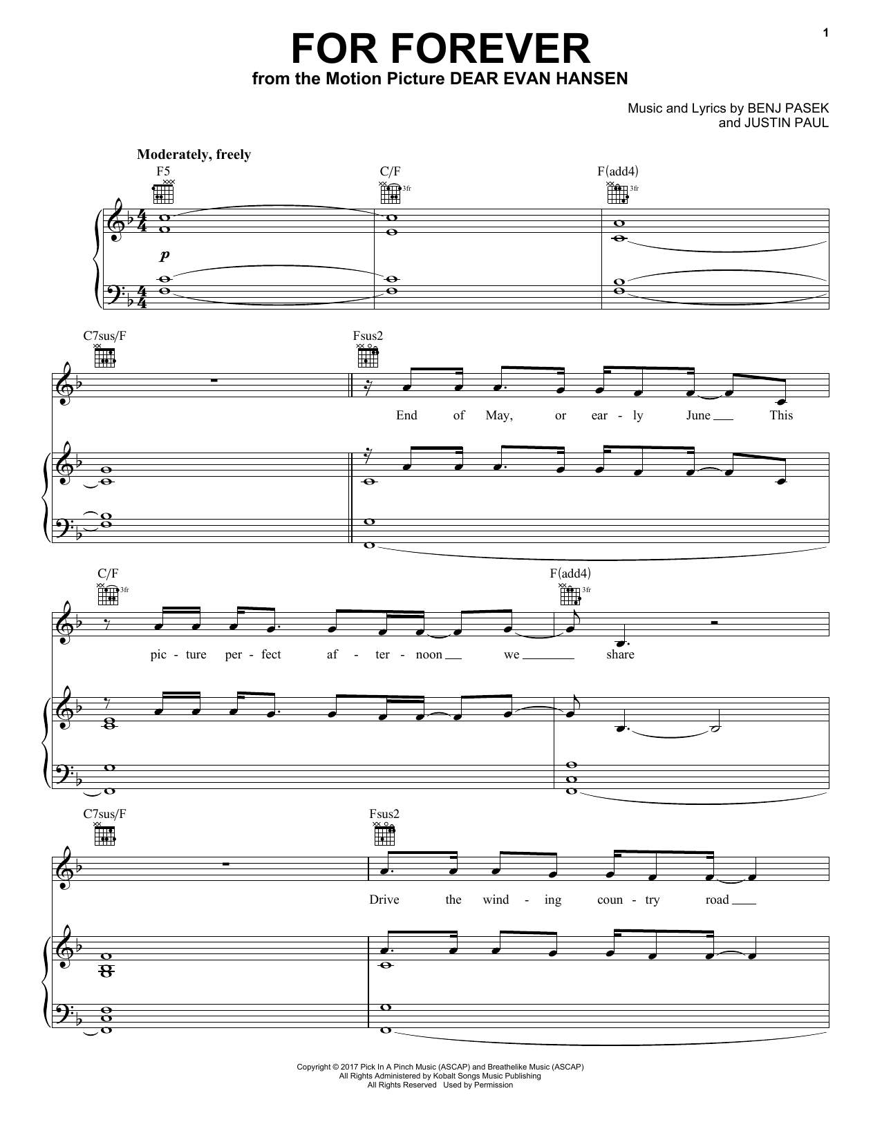 Produktgalerie: Seite 1 von 1 For Forever (from Dear Evan Hansen), Pasek & Paul, Gesang, Gitarre, Klavier