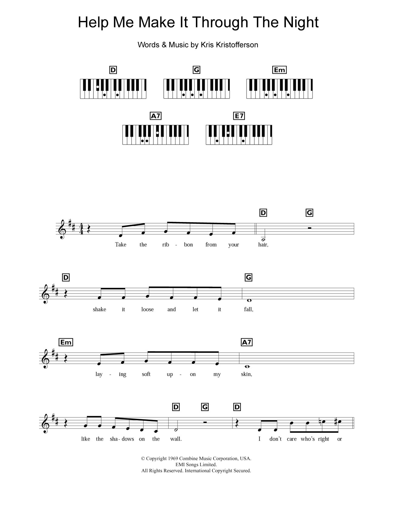 Produktgalerie: Seite 1 von 1 Help Me Make It Through The Night, Kris Kristofferson, Klavier