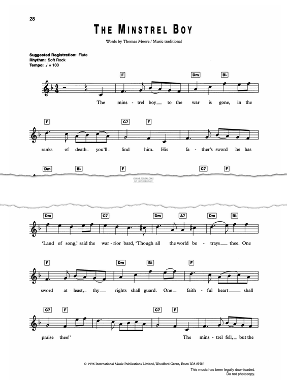 Produktgalerie: Seite 1 von 1 The Minstrel Boy, Irish Traditional, Gesang, Gitarre, Keyboard